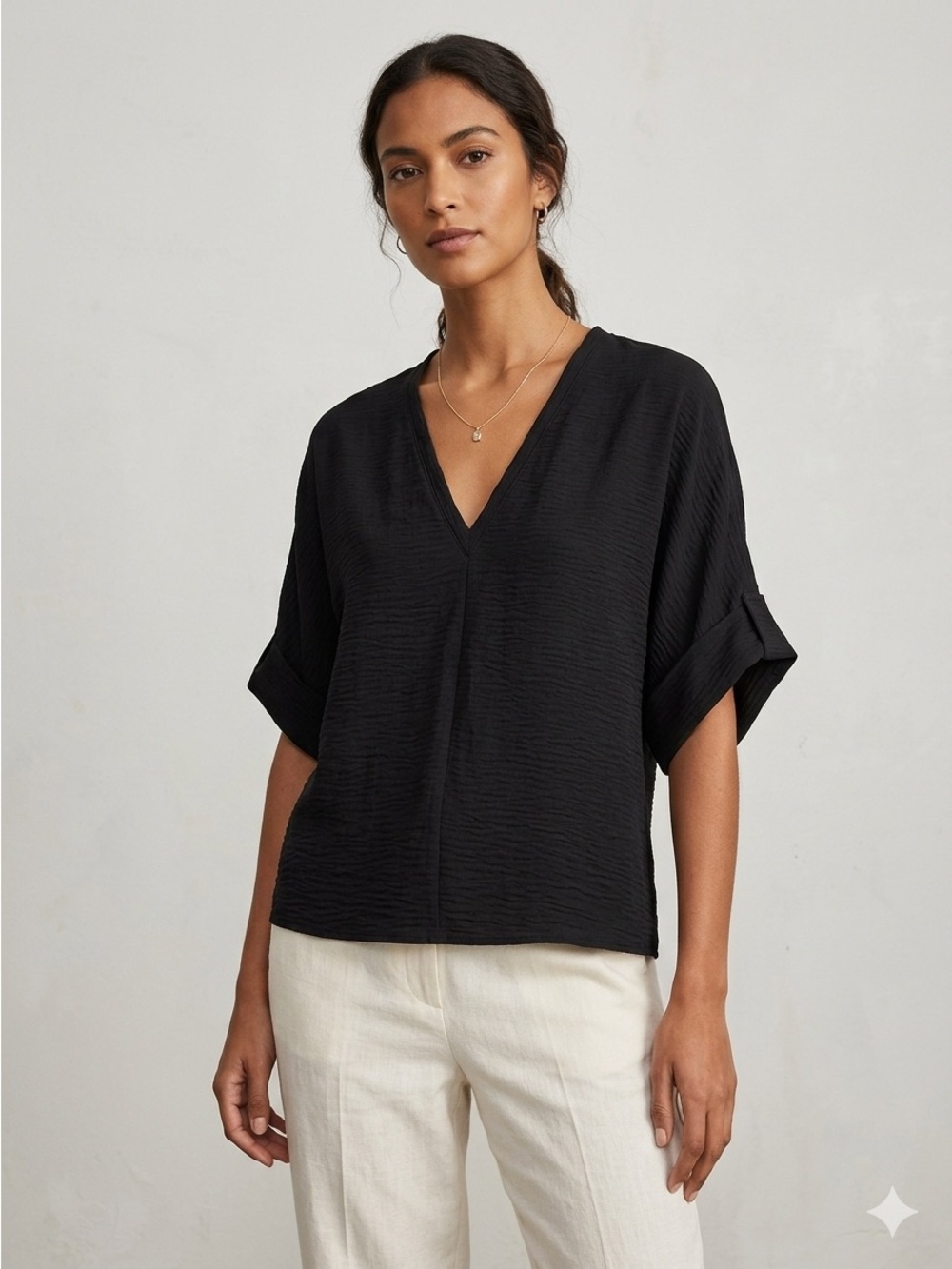 Zara Black Casual Oversized Baggy V-Neck Dolman Sleeve Tunic Top. Size Small